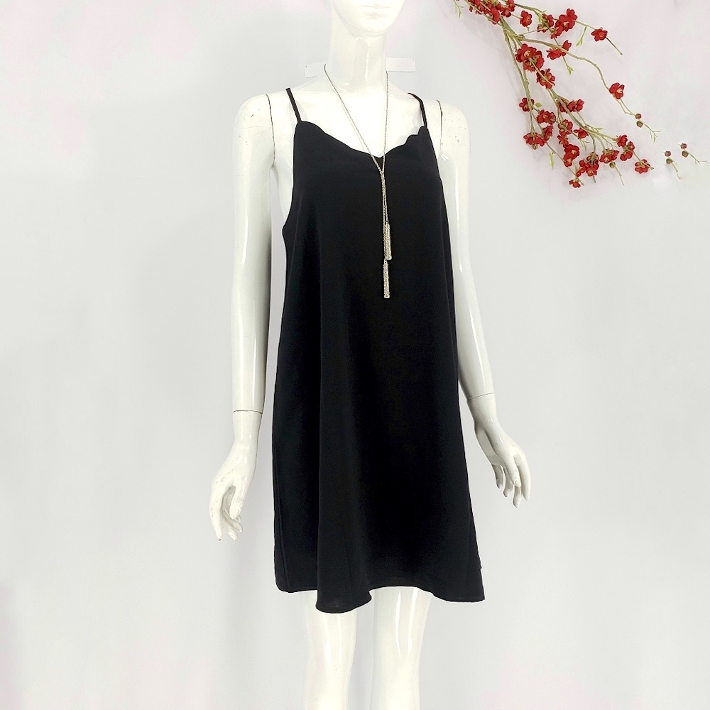 New VERY J Little Black Dress Scallop Neckline Spaghetti Straps